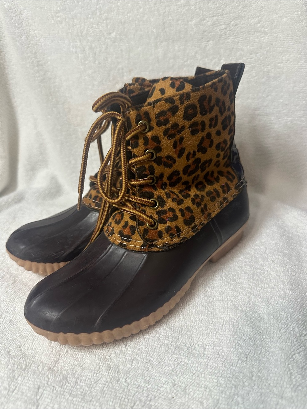 Girl’s Leopard Print Duck Boots - Brown/Black